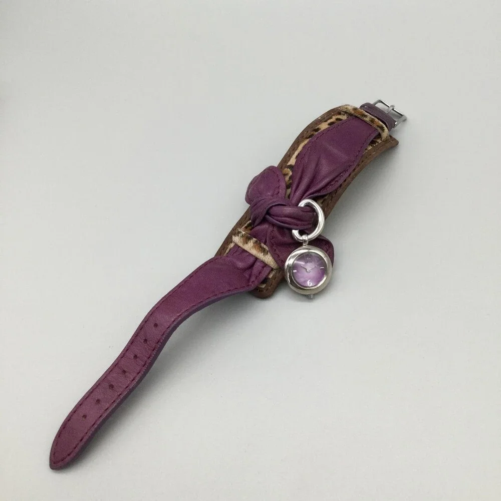Guess Womens Watch 20mm Purple Dial Charm Bow Leather G95111L New Battery